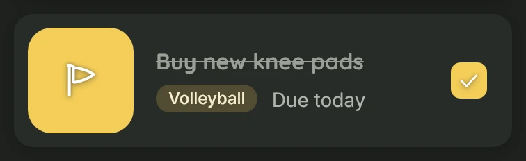 A done task in dark mode: struck through, with a filled checkbox