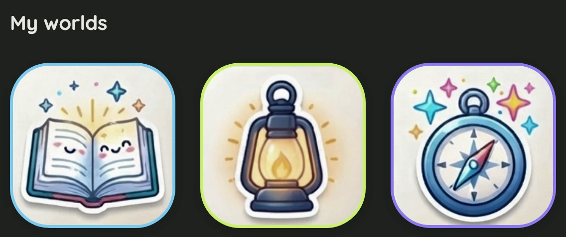 The same world tiles in dark mode, with the drawings redrawn for dark