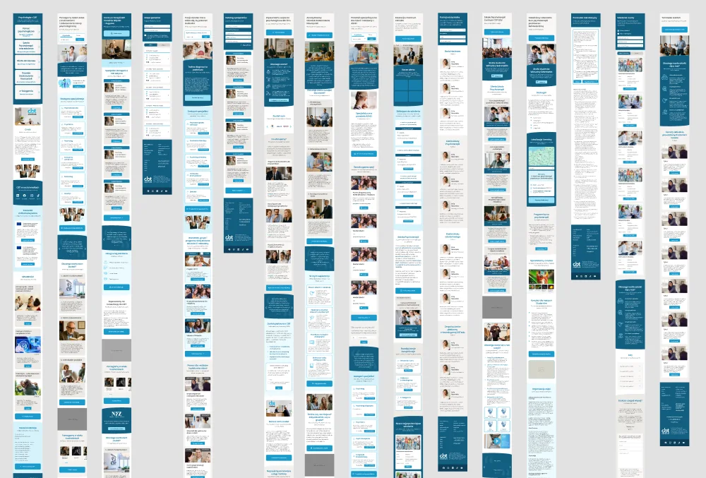 A spread of the finished hi-fi mobile layouts across the CBT site, designed before their desktop versions.