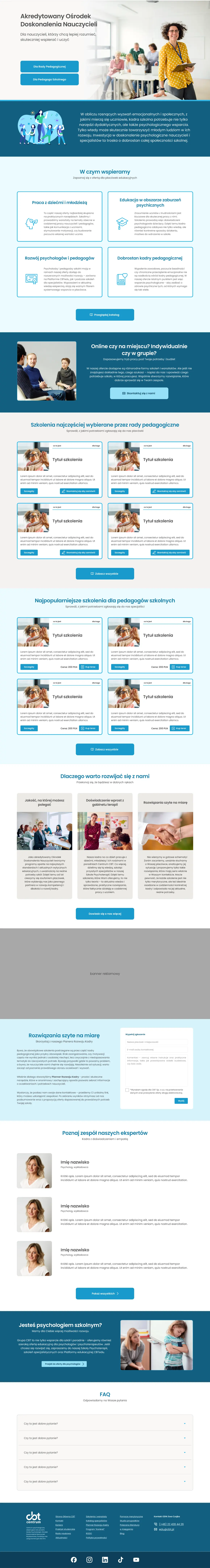 The 'Schools and pedagogues' branch landing page, full length, as I designed it.